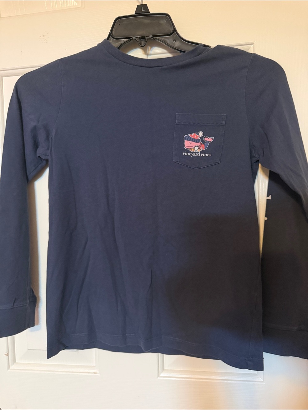 Vineyard Vines Navy Long-Sleeve Pocket Tee with Pink Whale